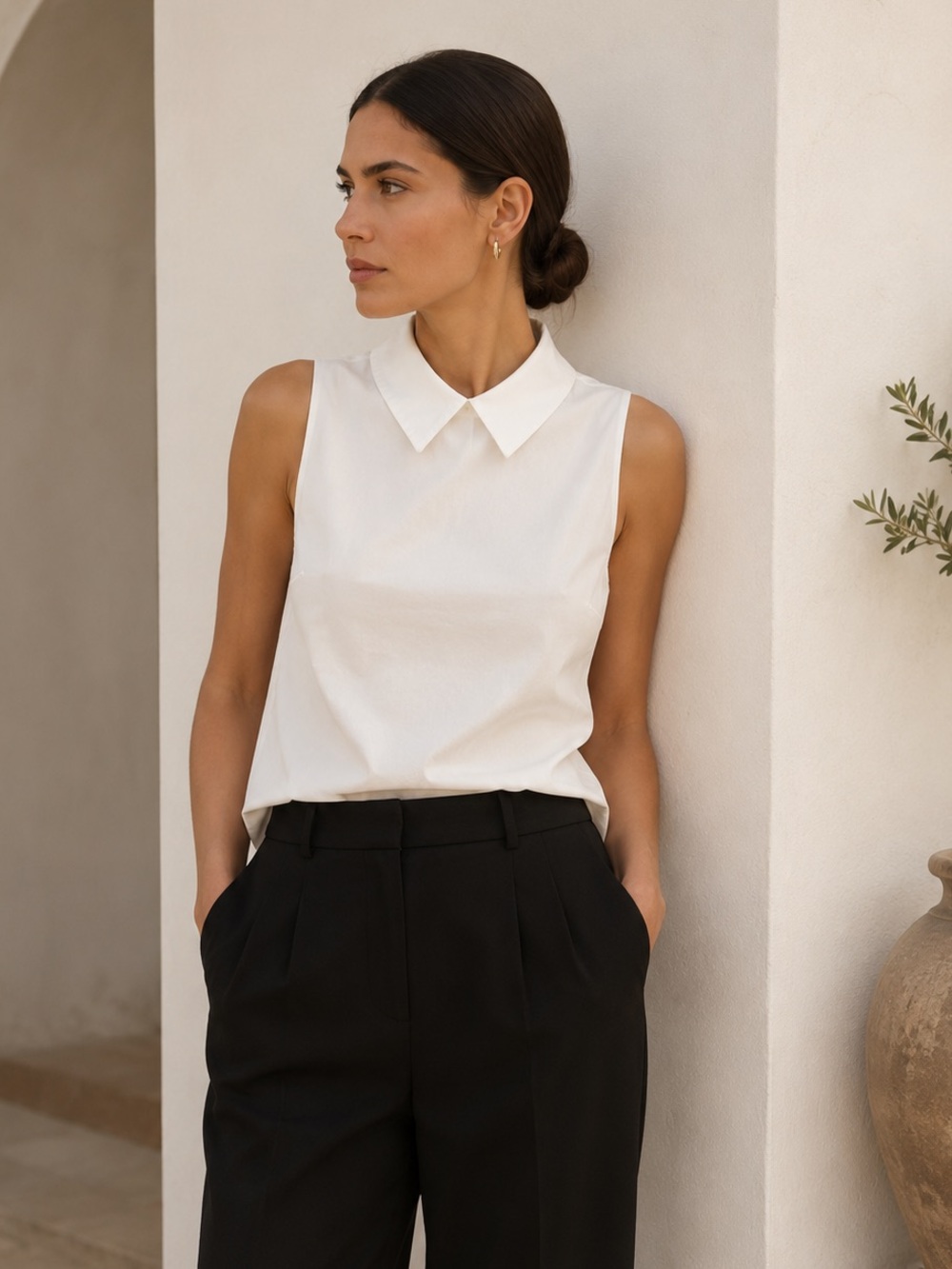 Jil Sander White Peter Pan Collar Top IT 36 Minimalist Quiet Luxury Chic Office